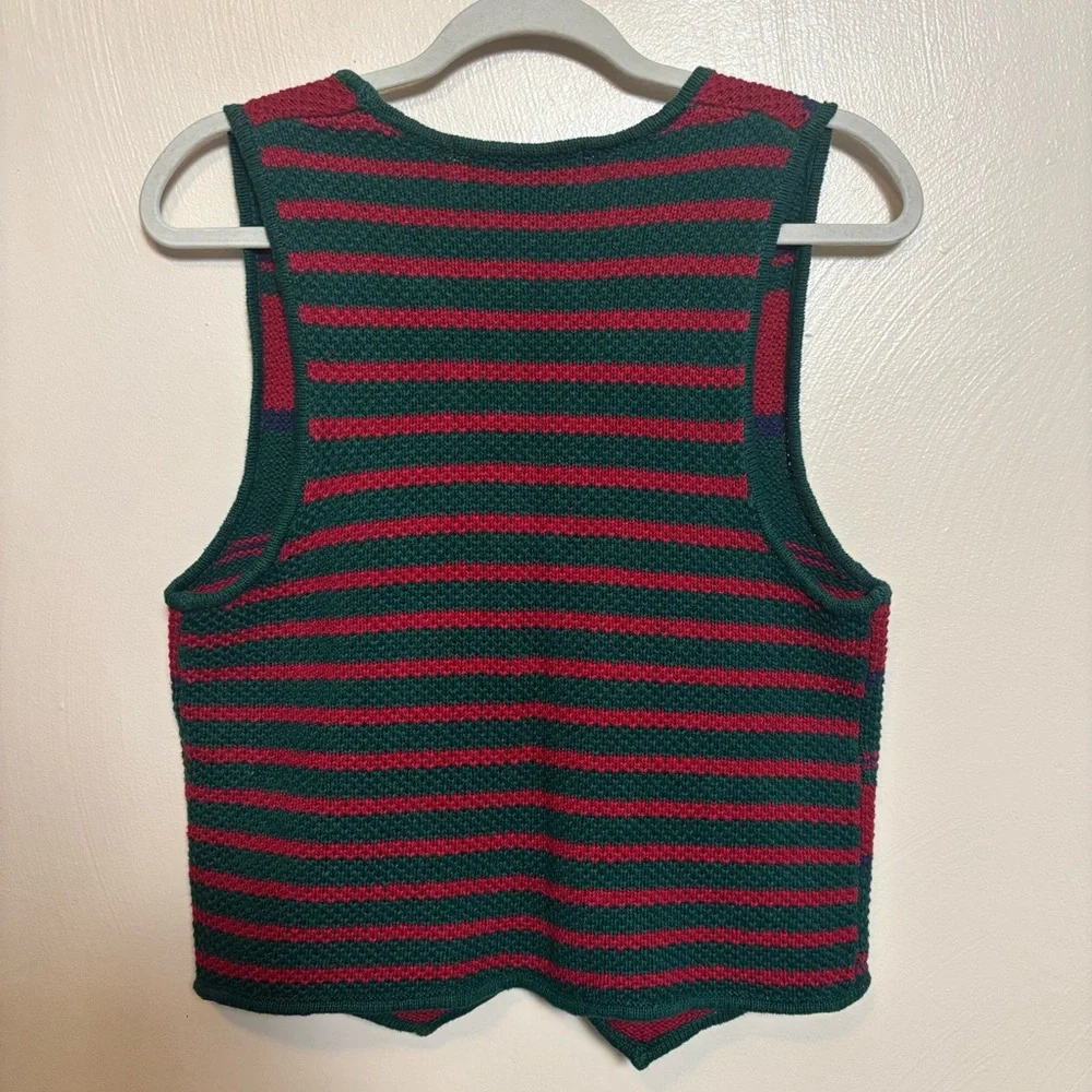 Vintage Nuggets Women’s Sweater Vest Button Down Red Green Stripe Holiday Medium